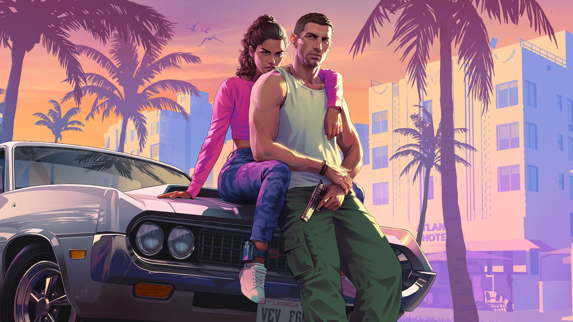 Джейсон и Люсия из Grand Theft Auto VI на фоне Вайс-Сити