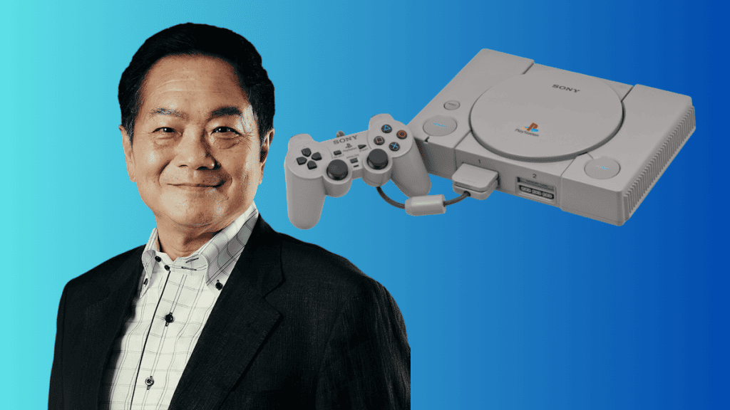 Кен Кутараги — создатель PlayStation — рядом с оригинальным контроллером